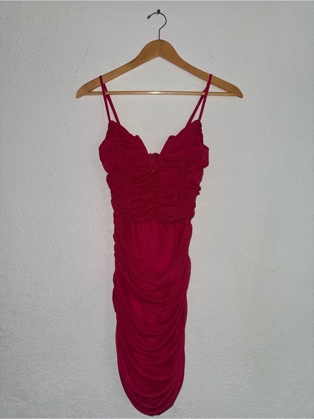 Lulu's Fuchsia Ruched Double-Spaghetti Mini Dress